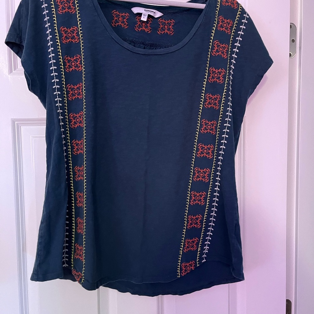 Embroidered dark teal Women's Top